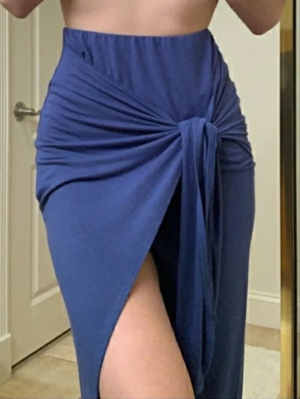 Francesca's Harper Heritage Sexy Blue Chambray Tie Front Wrap Look Maxi Skirt S